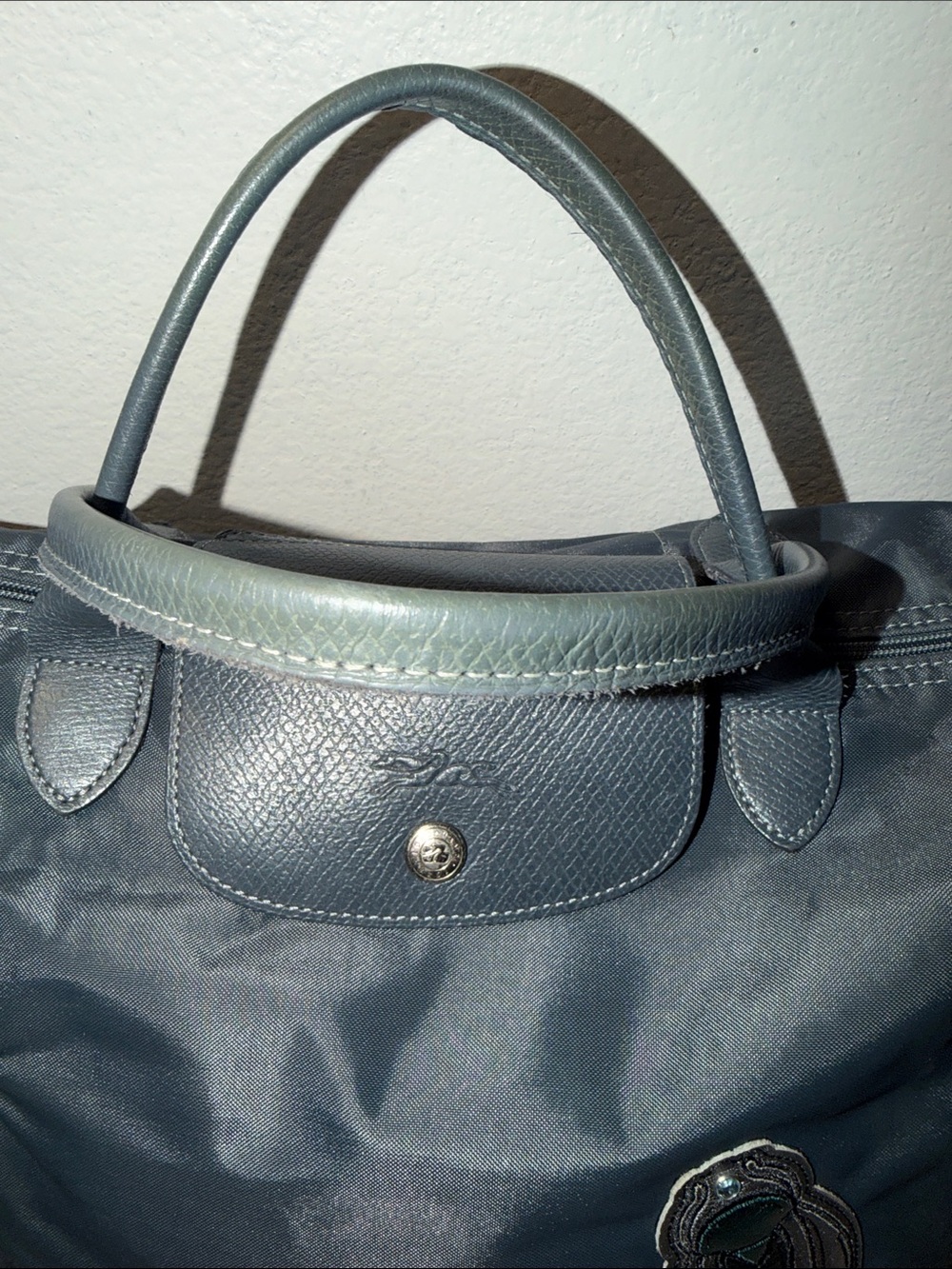 Longchamp Blue Embroidered Patches Nylon and Leather Le Pliage Tote - Picture 2 of 14